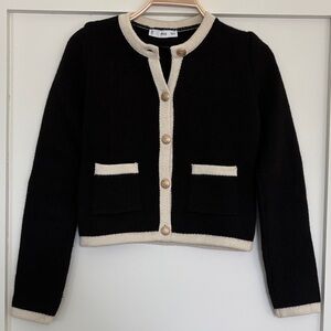 Mango Black and Cream Button Cardigan
